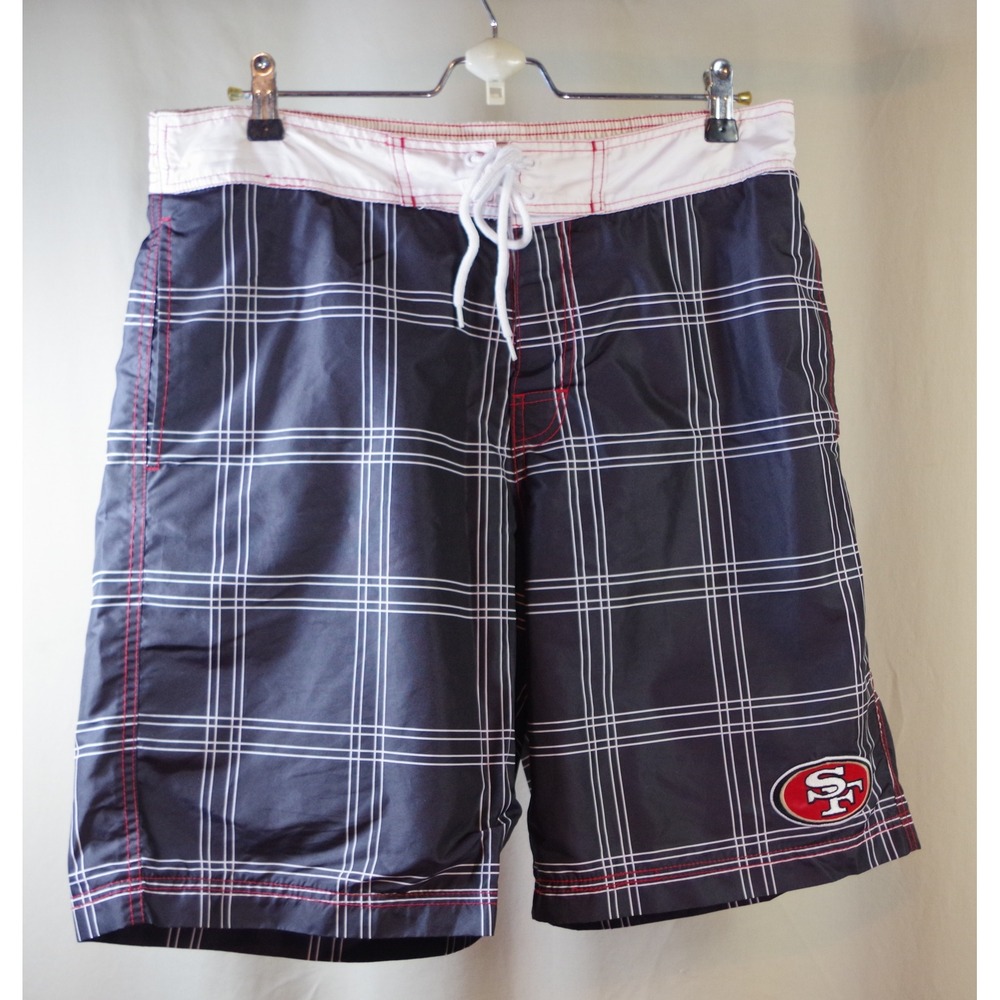 NFL Team Apparel Men's Large San Francisco 49ers Plaid Board Shorts